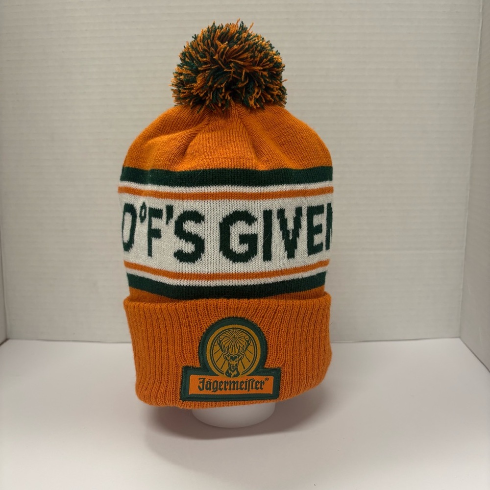 Jagermeister  Orange and White Knit Winter Stocking Hat- Zero f's Given